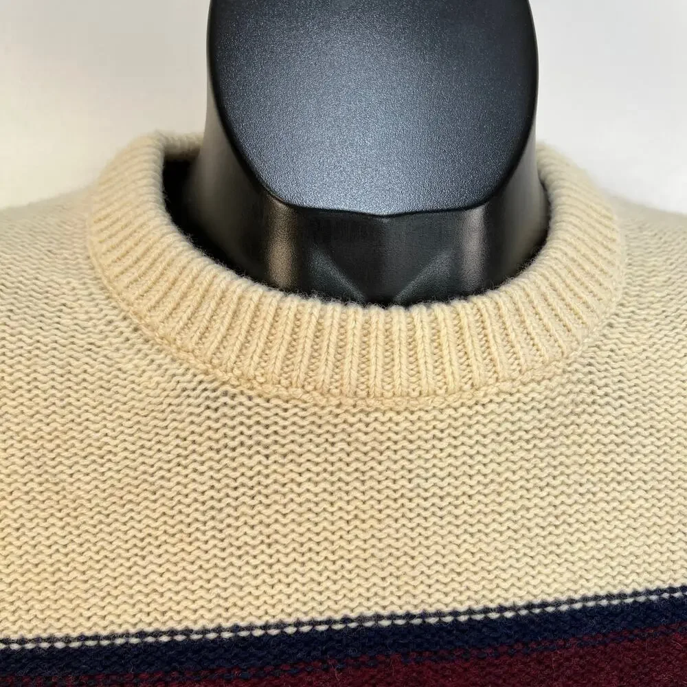 Banana Republic Italian Yarn Merino Wool Modern Stripe Crewneck Sweater Ivory